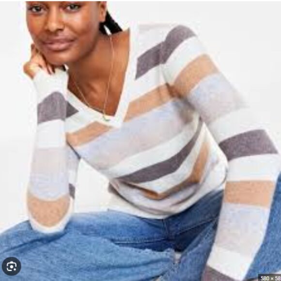 Charter Club 100% Cashmere Striped V-Neck Sweater Sz. Small - Picture 2 of 3